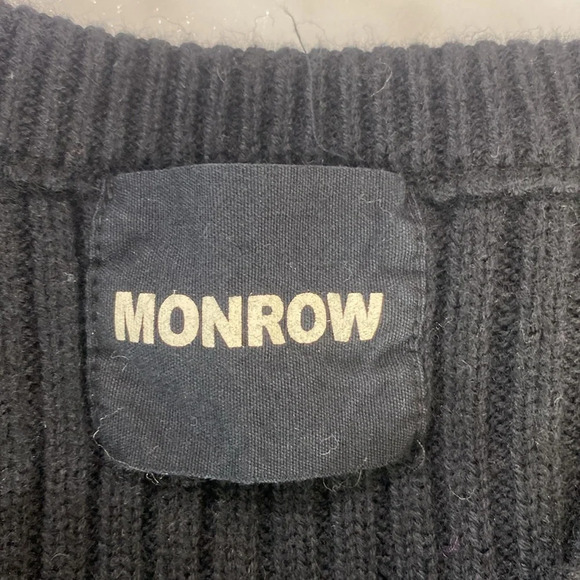 Monrow Elbow Slash Sweater Dress Womens Size Small Black Wool Cotton Ribbed Knit - Picture 9 of 12